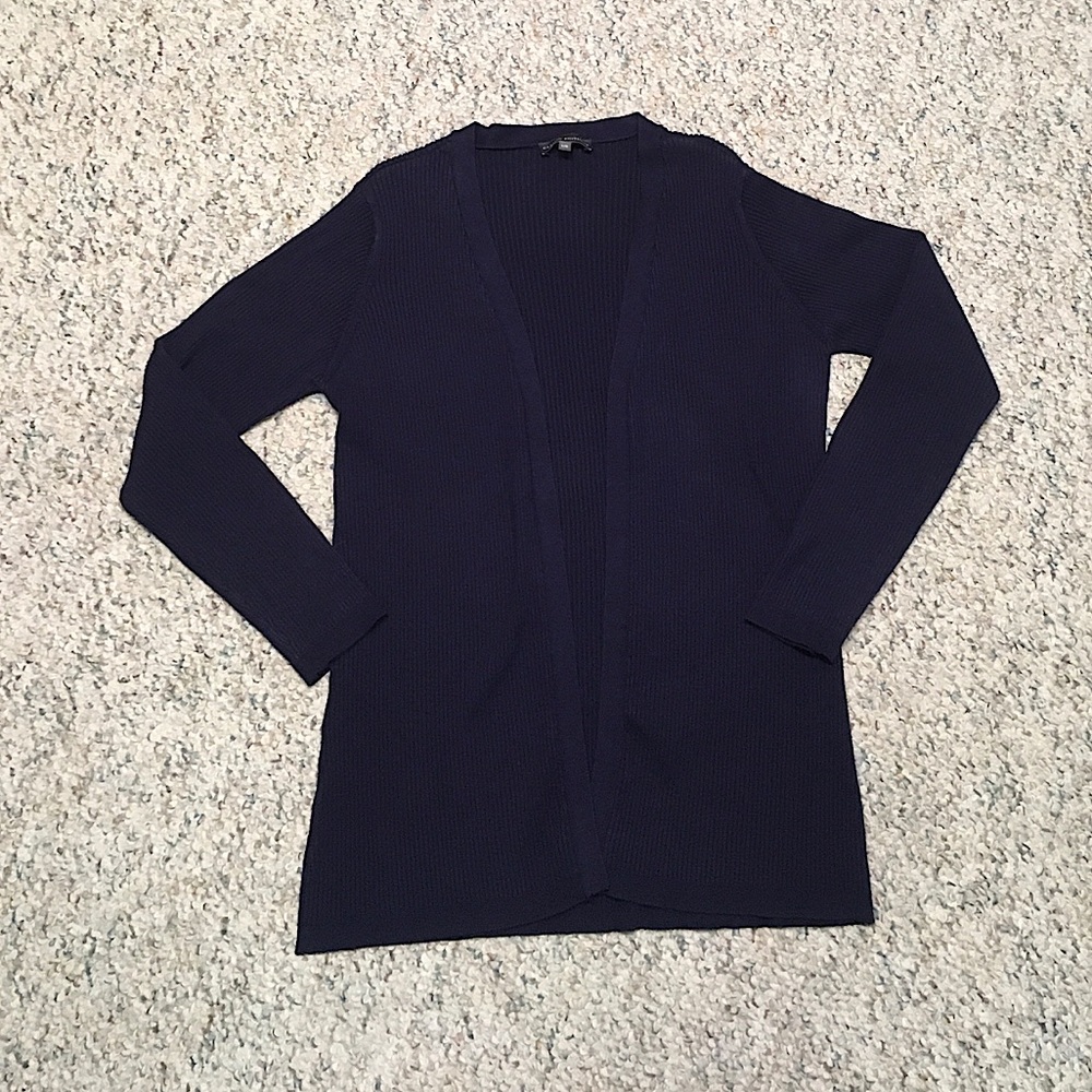 Navy Rib Knit Cardigan Sweater, Size L